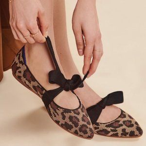 Rothy's Point Toe Leopard Mary Jane Bow Ballet Flats